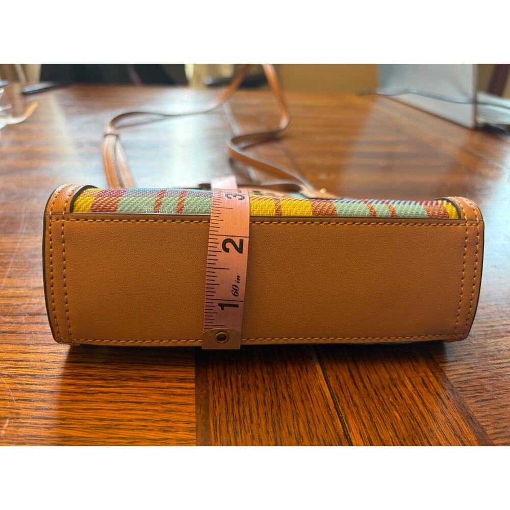 Tory Burch Ella Mini Plaid Top Handle Crossbody Tote Bag Multicolor Leather Trim - Picture 13 of 16